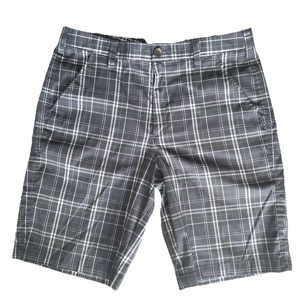 Under Armour Men's Gray Plaid Chino Golf Shorts Flat Front Slash Pockets Size 34
